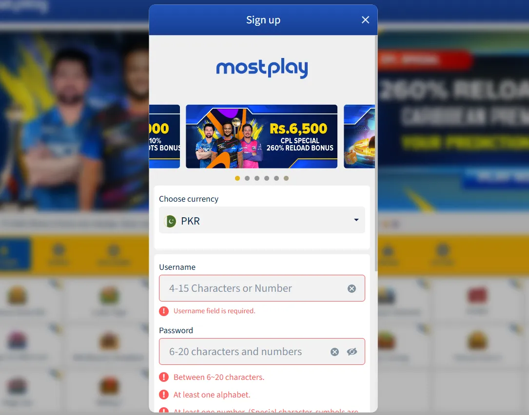 mostplay sign up